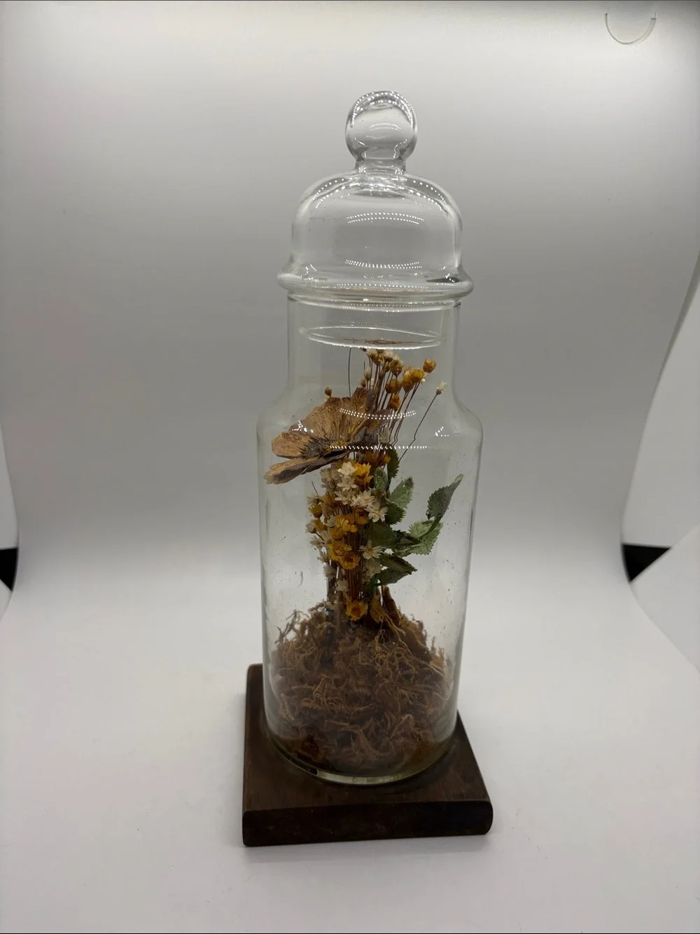 Apothecary Jar VTG Dried Flower Cloche Yellow 70s